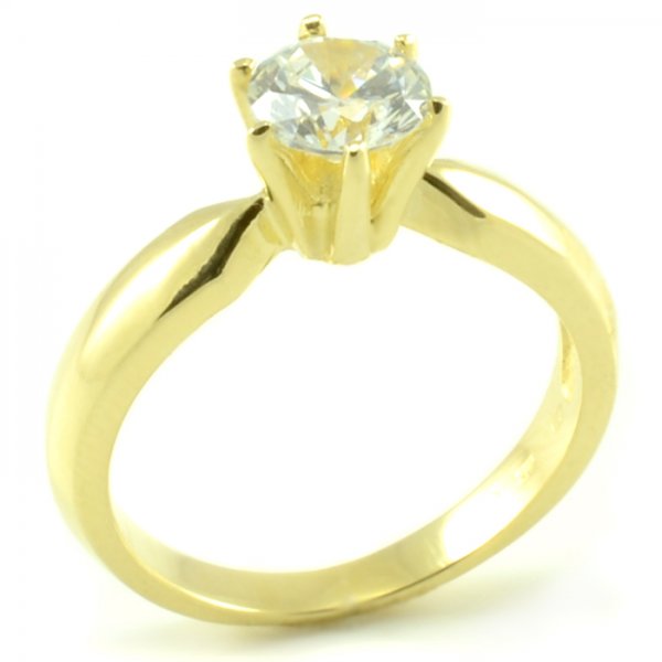 Zásnubný prsteň zo žltého zlata - zoštíhlené telo a zirkón veľkosti 6 mm