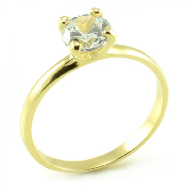 Zásnubný prsteň zo žltého zlata s veľkým centrálnym zirkónom veľkosti 6 mm Lujza